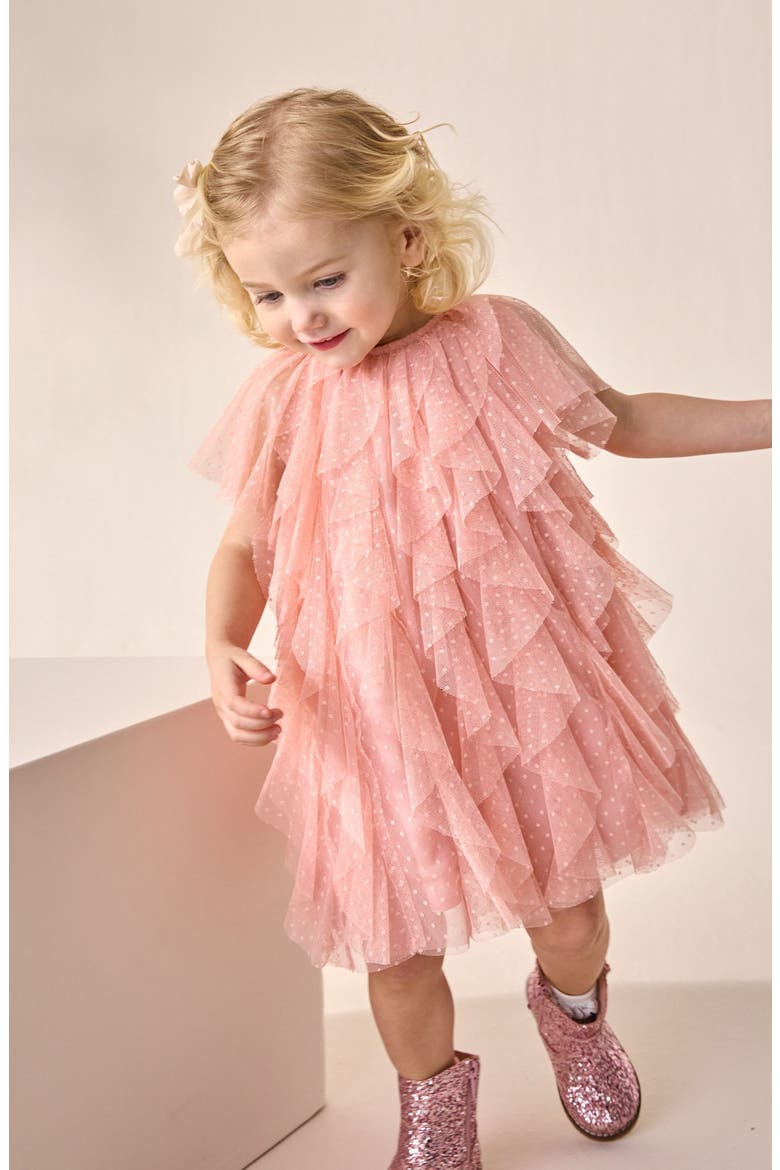 Kids' Ruffle Dot Mesh Party Dress, Alternate, color, PINK