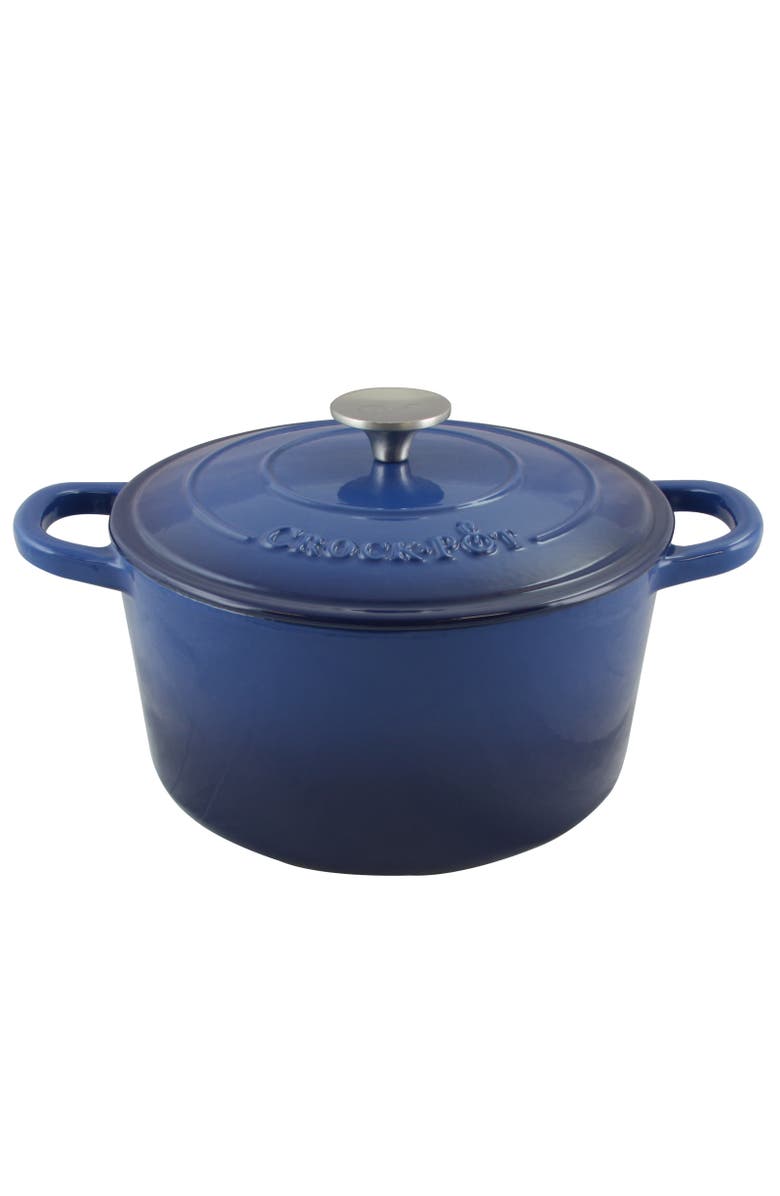Crock-pot 5 Quart Round Enameled Cast Iron Dutch Oven, Alternate, color, Blue