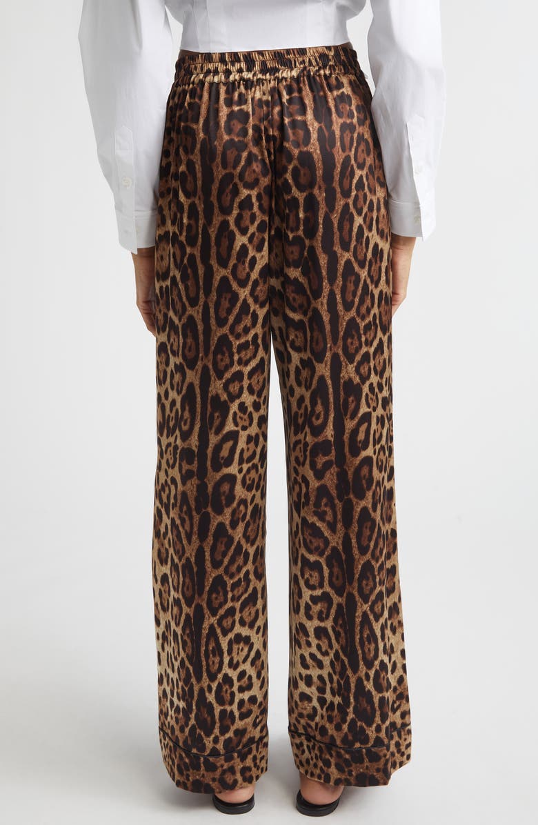 Dolce&Gabbana Leopard Print Wide Leg Stretch Silk Satin Pajama Pants, Alternate, color, Hy13m Leo New