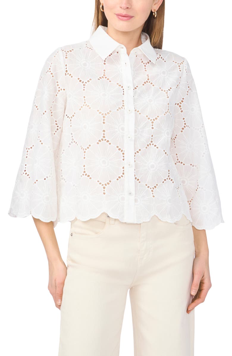 Vince Camuto Eyelet Embroidery Floral Woven Shirt, Main, color, Ultra White