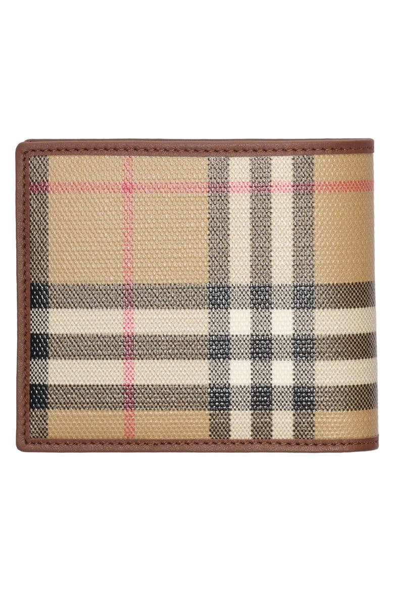 Check Coated Canvas & Leather Bifold Wallet, Alternate, color, ARCHIVE BEIGE