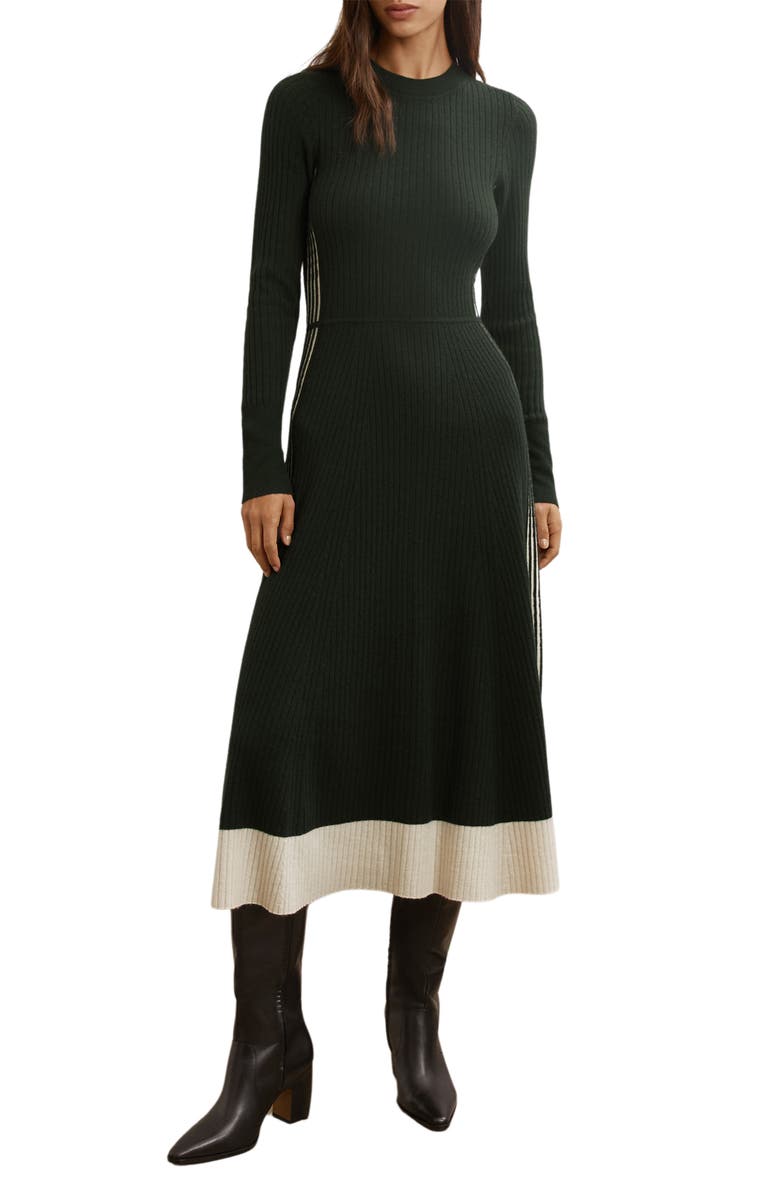 Reiss Aria Long Sleeve Rib Maxi Dress, Main, color, Khaki Green