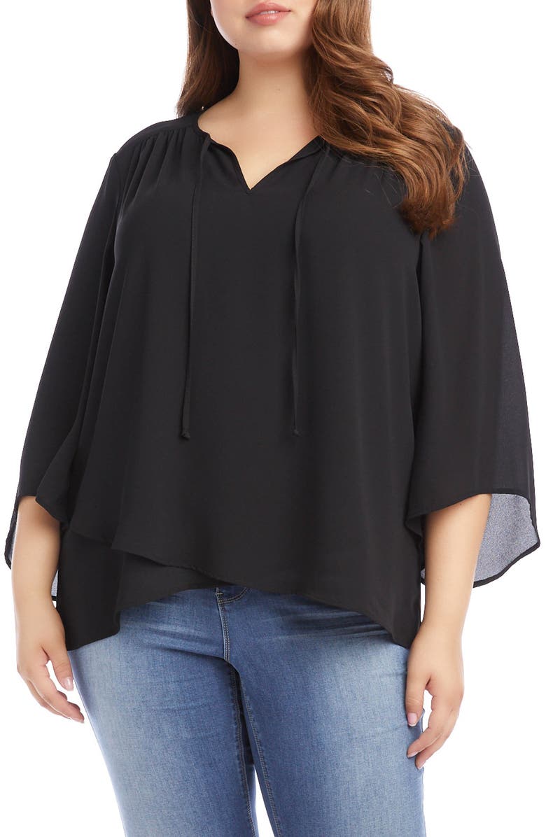 Karen Kane Tie Neck Bell Sleeve Top, Main, color, 