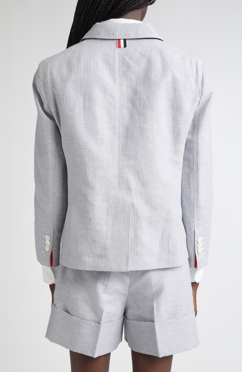Thom Browne Stripe Linen & Cotton Sack Crop Blazer, Alternate, color, Light Grey