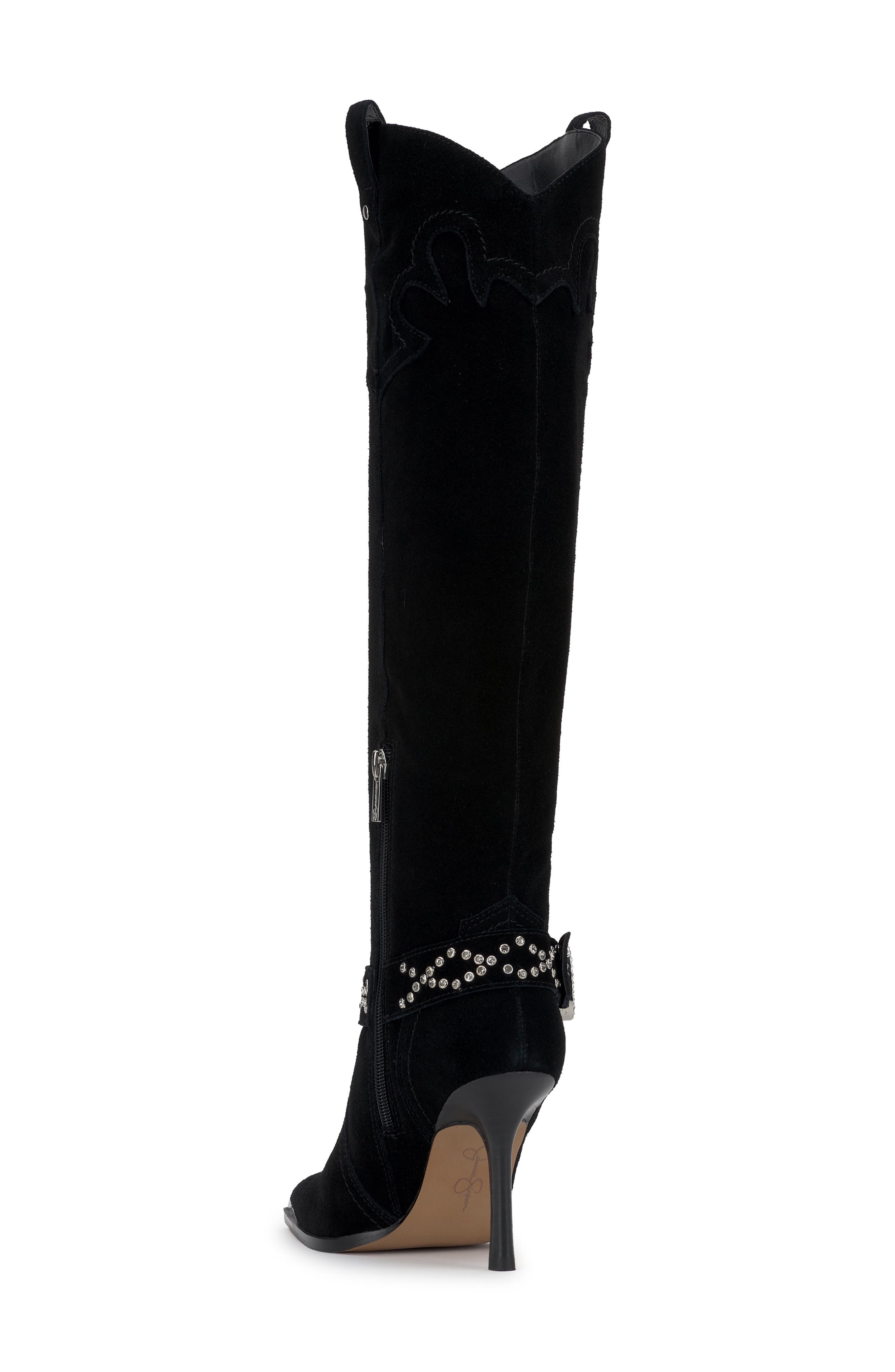 Jessica Simpson Kenzin Knee High Western Boot, Alternate, color, Black Oil Suede