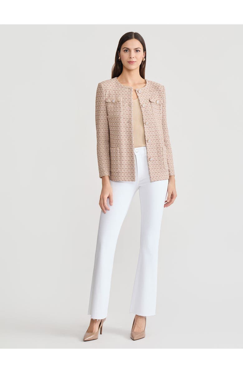 Misook Heritage Tonal Tweed Knit Jacket, Main, color, Biscotti/White/Charmeuse