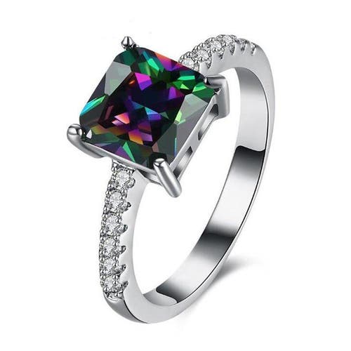 Hollywood Sensation Princess Cut Mystic Topaz Ring In Silver
