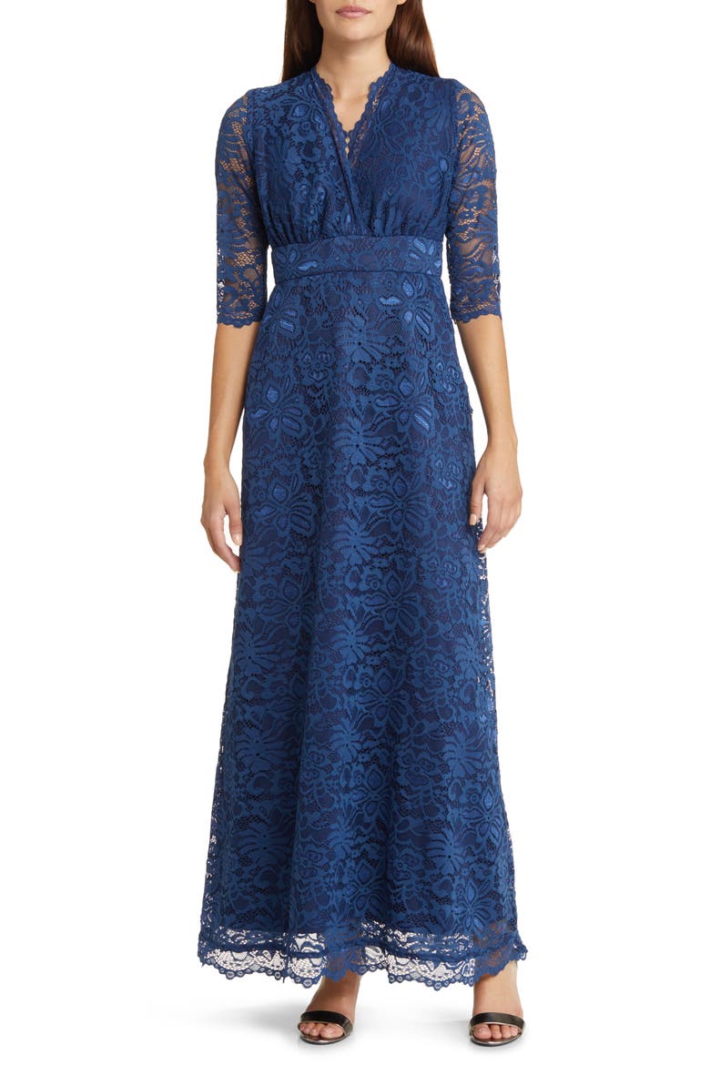 Maria Lace A-Line Evening Gown with Pockets, Main, color, NOCTURNAL NAVY