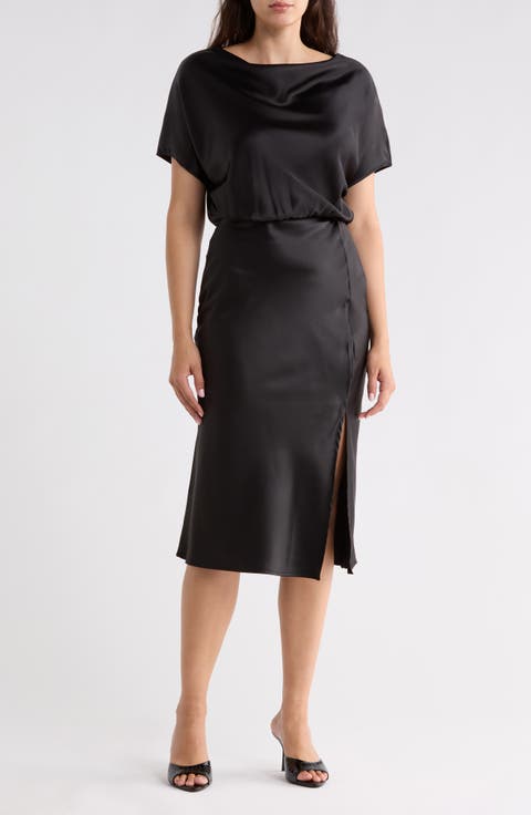 Satin Cowl Neck Midi Dress