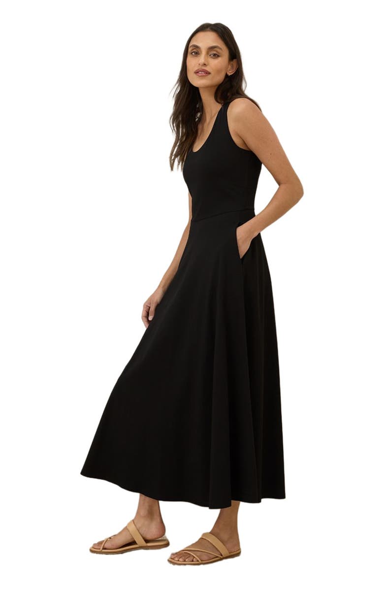 Pact Organic Cotton Fit & Flare Open Back Maxi Dress, Alternate, color, Black