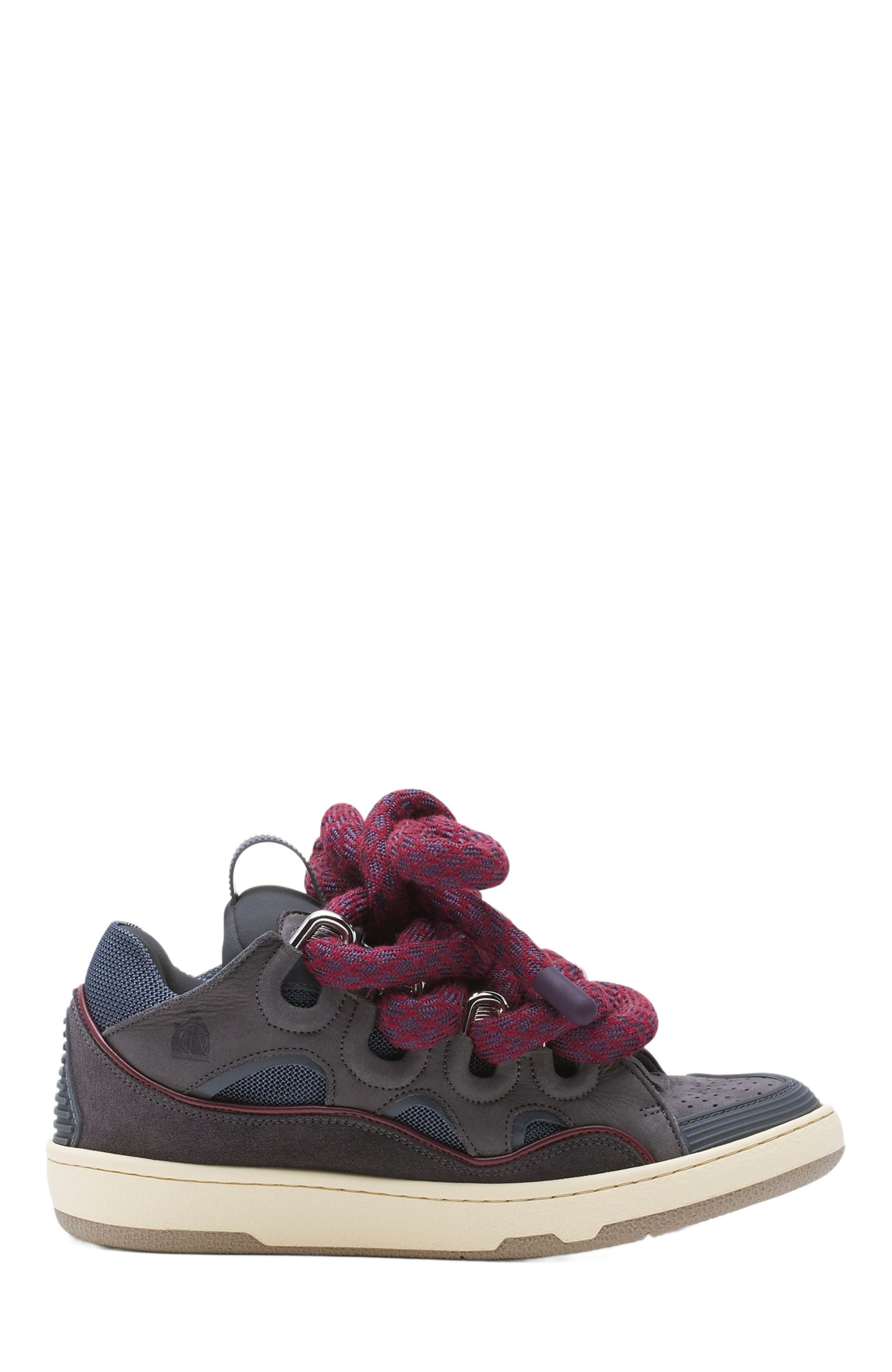 Lanvin CURB SNEAKERS IN LEATHER WITH SNAKE LACES, Main, color, 