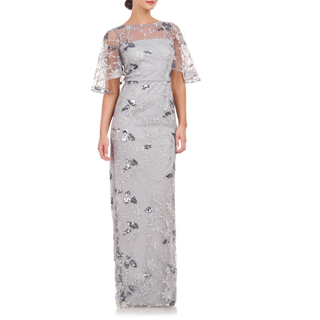 JS Collections Daphne Embroidered Sequin Column Gown in Silver  product