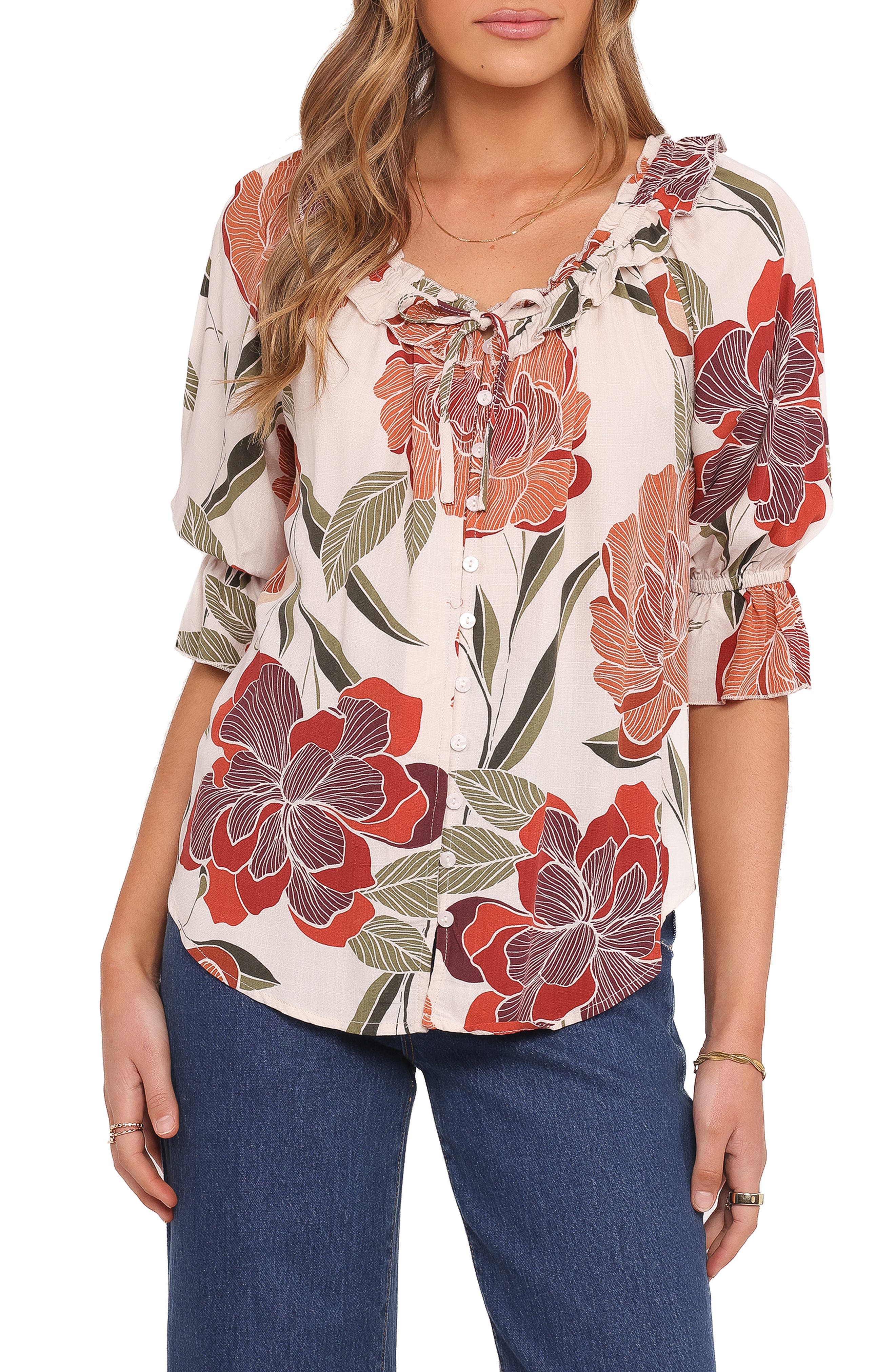 Bertha Floral Button-Up Top