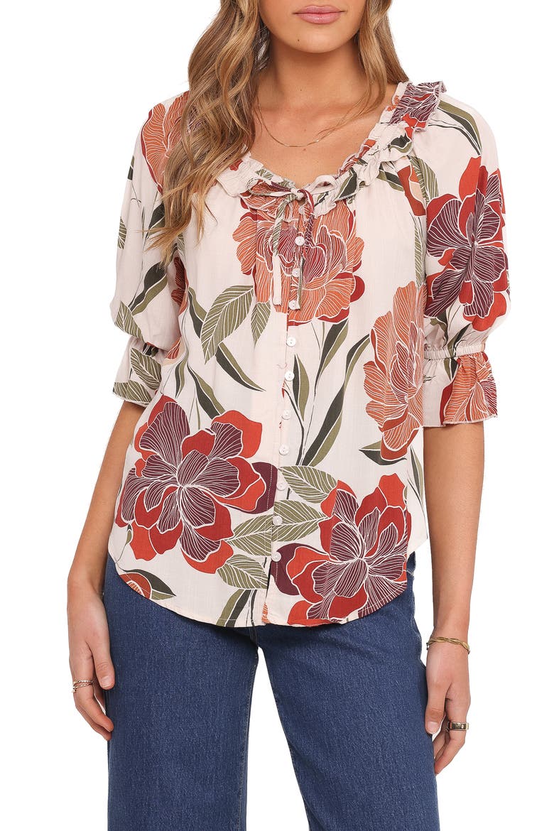 Bertha Floral Button-Up Top, Main, color, FALL FLORAL