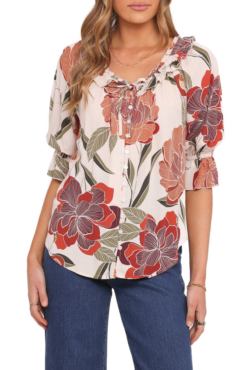 Petal & Pup Bertha Floral Button-Up Top, Main, color, Fall Floral
