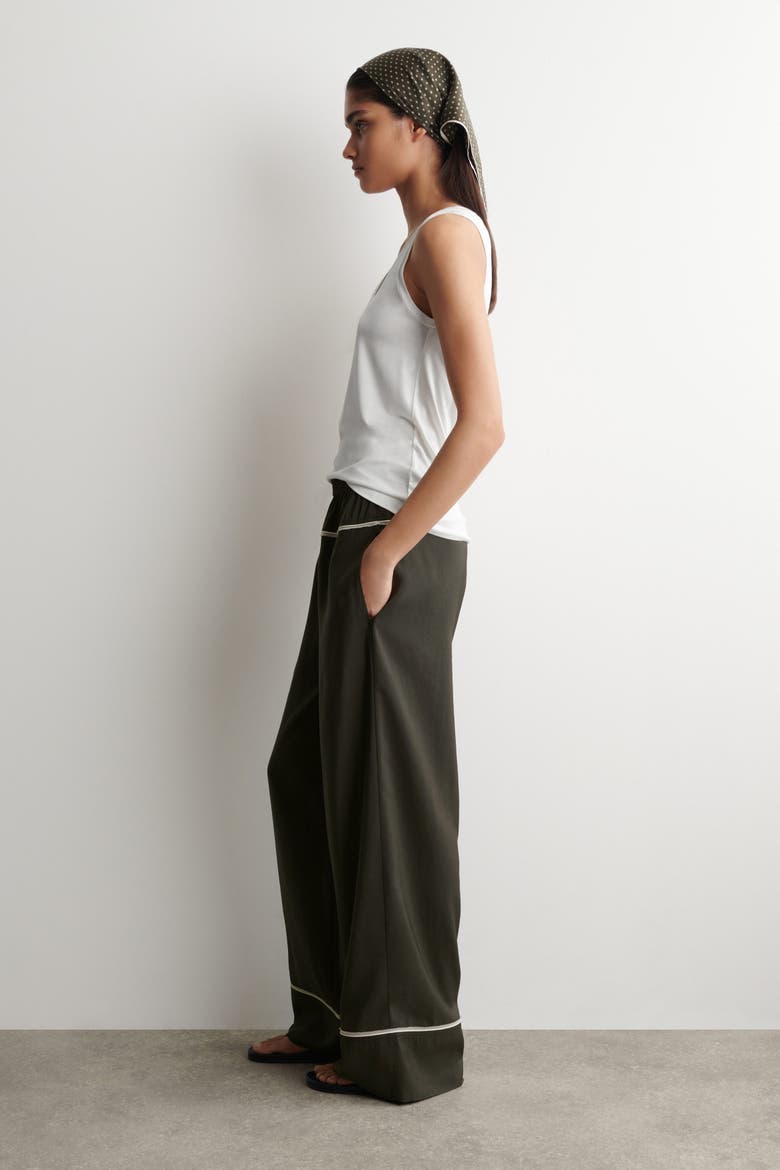 Contrast-piped Straight-leg Pants, Alternate, color, DARK GREEN