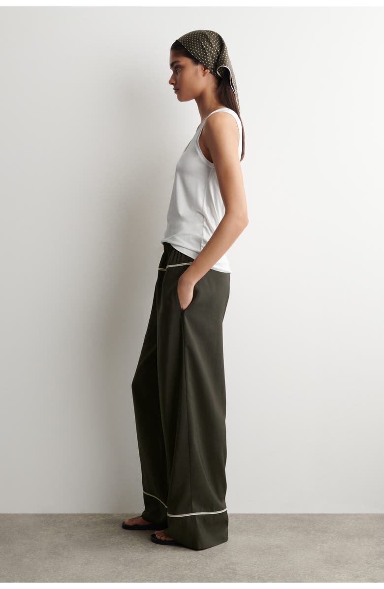 COS Contrast-piped Straight-leg Trousers, Alternate, color, Dark Green