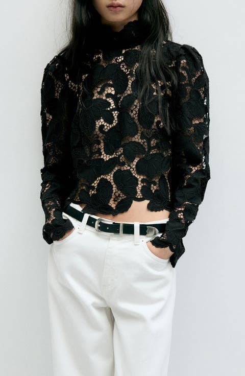 Guipure Lace Long Sleeve Top