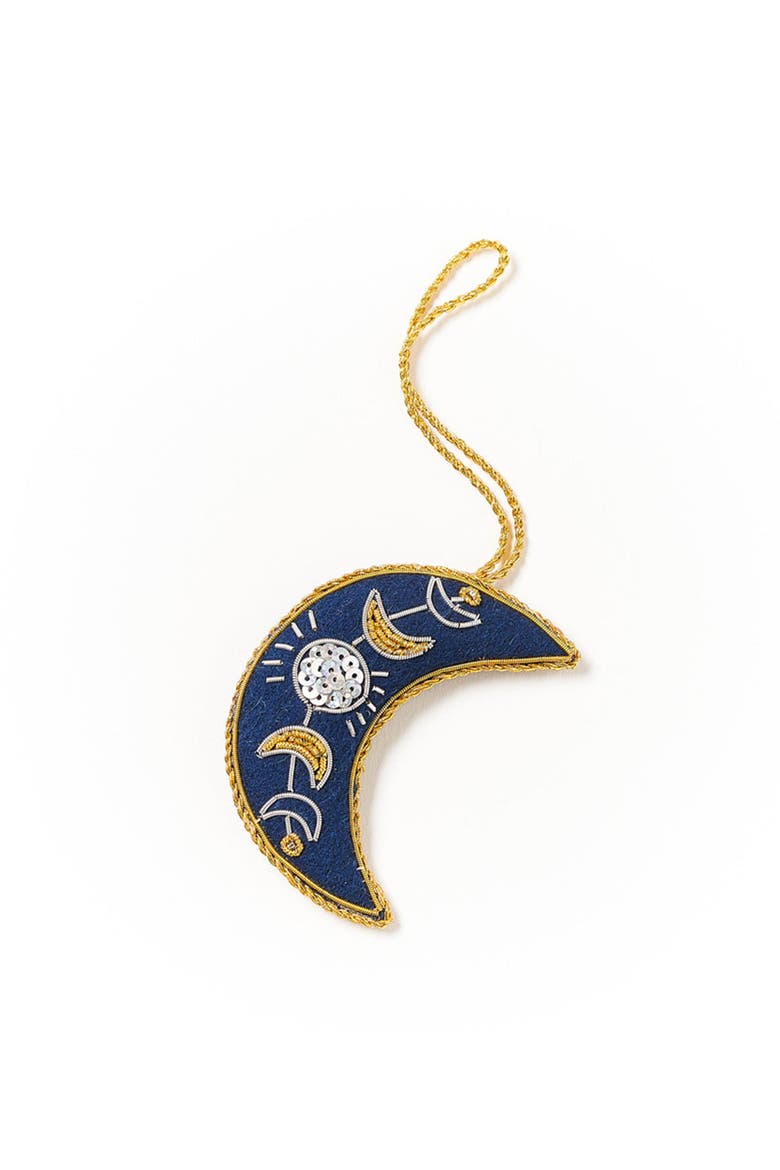 Larissa Plush Crescent Moon Felt Ornament - Embroidered, Main, color, Blue