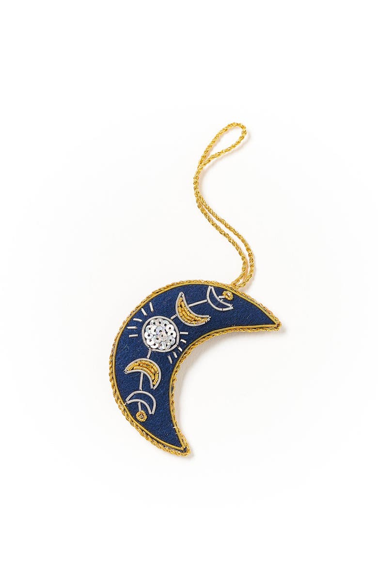 Matr Boomie Larissa Plush Crescent Moon Felt Ornament - Embroidered, Main, color, Blue