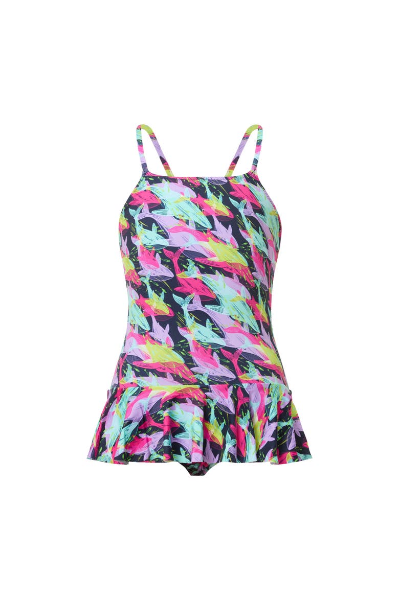 Girls One-piece Swimsuit Whales Offset, Main, color, Navy