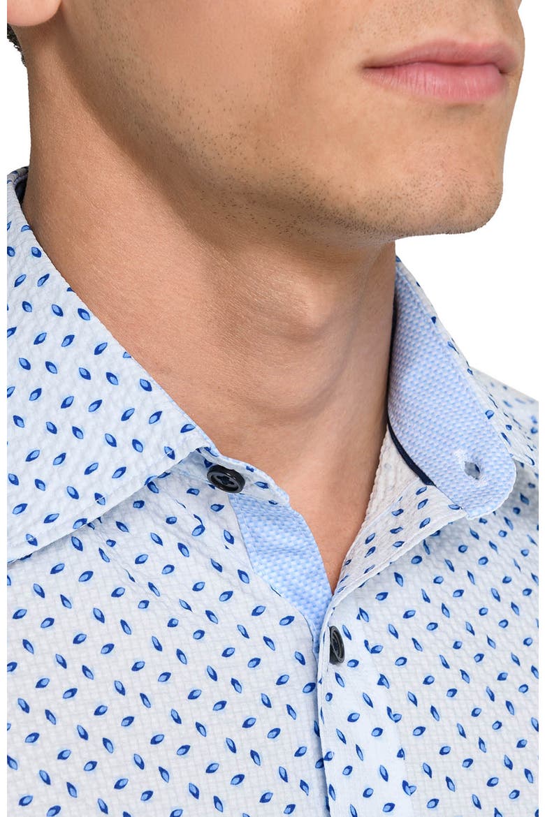 Slim Fit Falling Feathers Seersucker Short Sleeve Shirt, Alternate, color, WHITE/BLUE