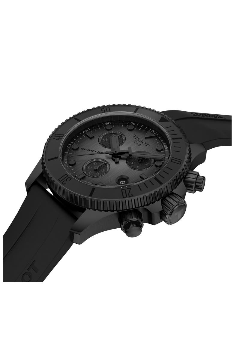 Seastar 1000 Chronograph Matte Black Silicone Strap Watch, 38mm, Alternate, color, GREY GRADIENT