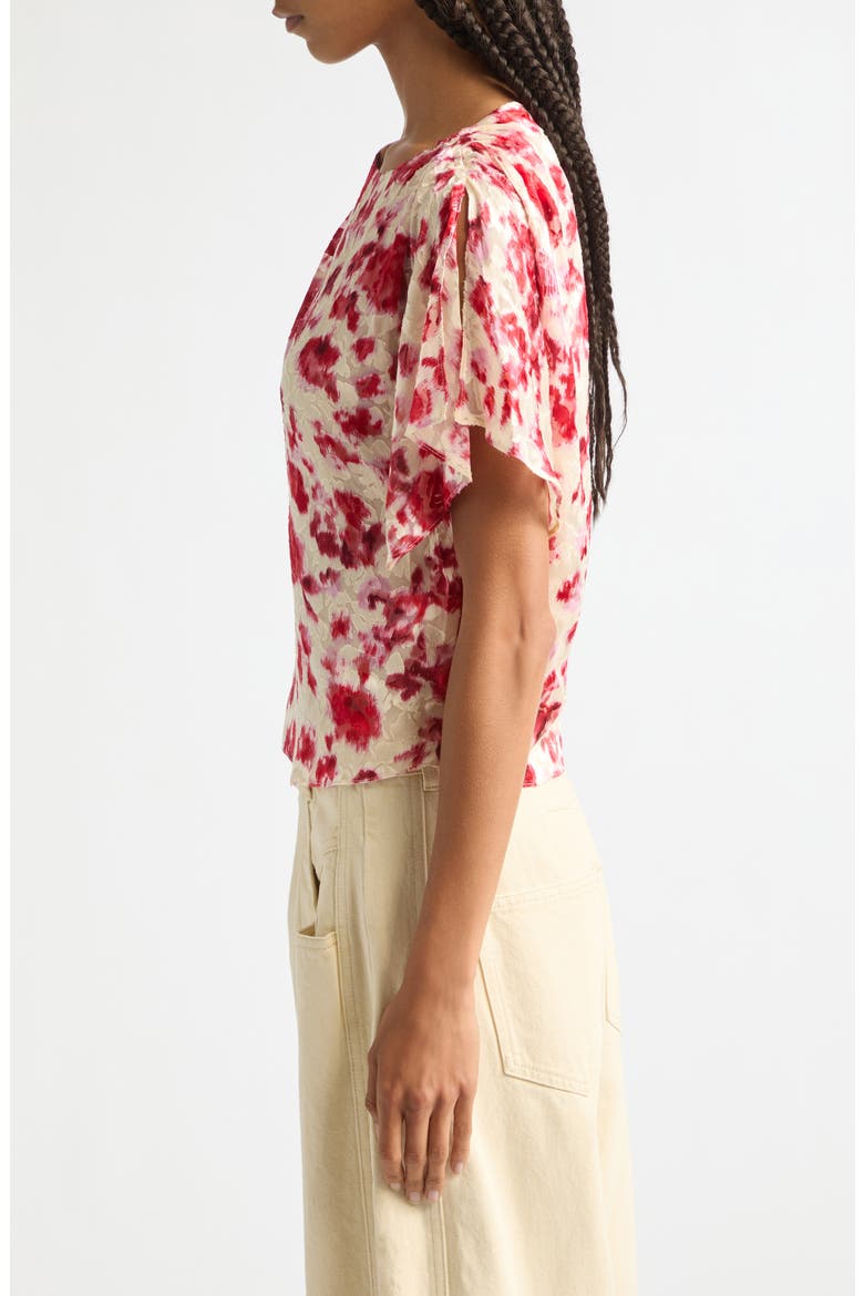 Hervane Floral Burnout Devoré Georgette Top, Alternate, color, ECRU/ PINK