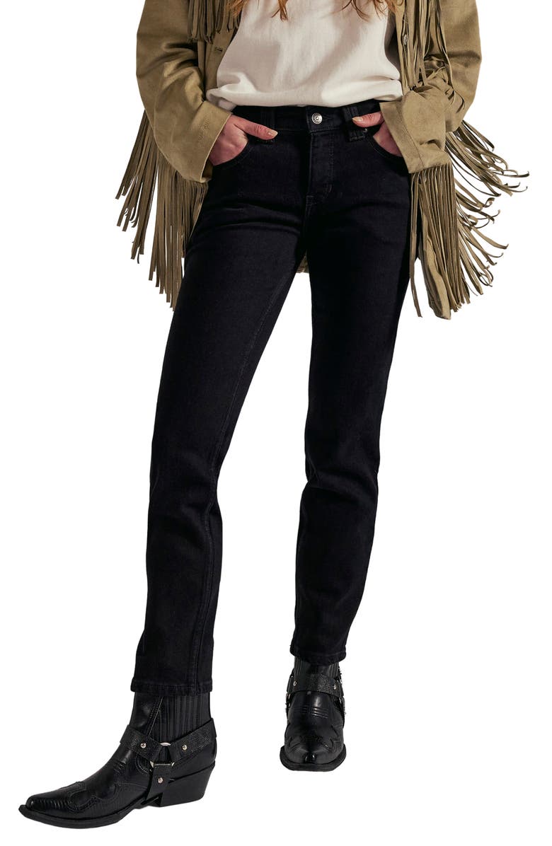 Free People Oracle Slim Straight Leg Jeans, Main, color, Jet Black