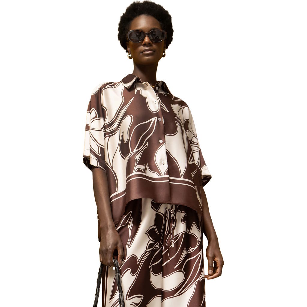 Ro&zo Swirl Collared Placement Blouse In Brown