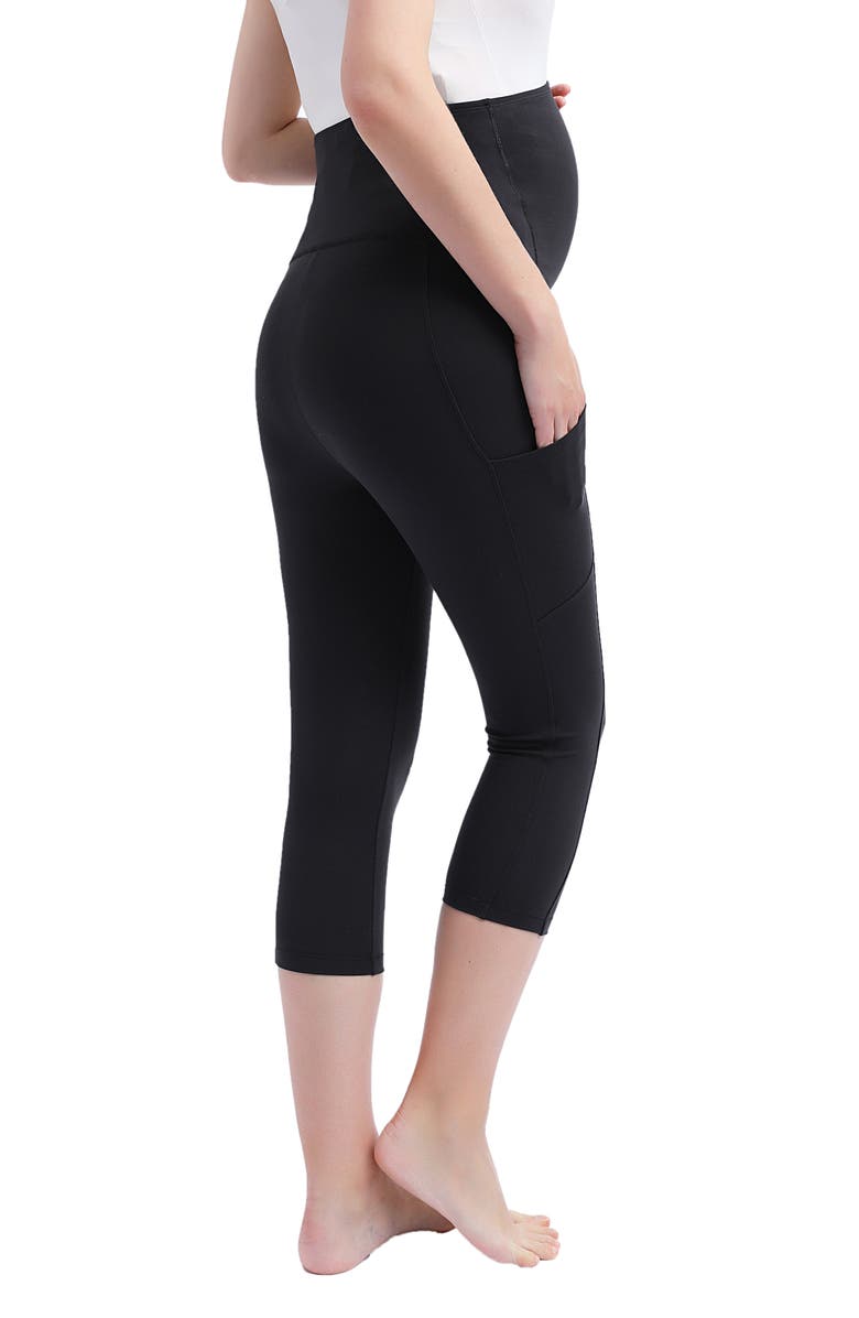 Kimi and Kai Mai Belly & Back Support Pocket Crop Maternity Tights, Alternate, color, Black