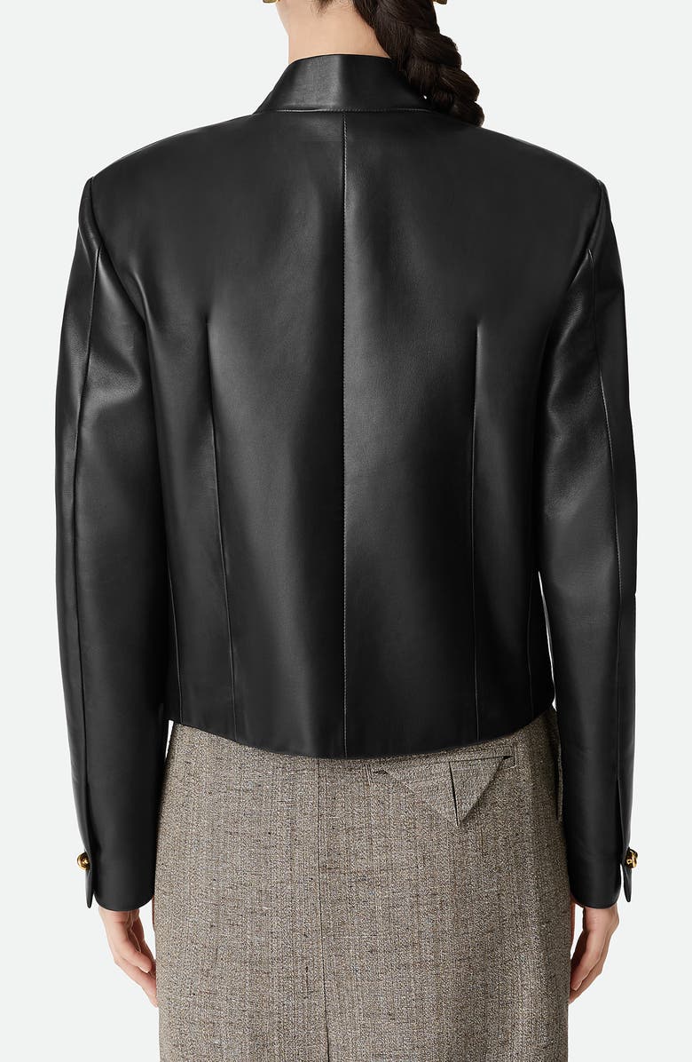 Bottega Veneta Soft Napa Lambskin Leather Jacket with Knot Buttons, Alternate, color, Black