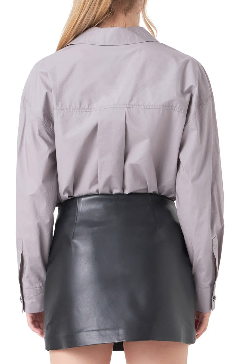 Endless Rose Embellished Oversize Cotton Shirt, Alternate, color, Grey