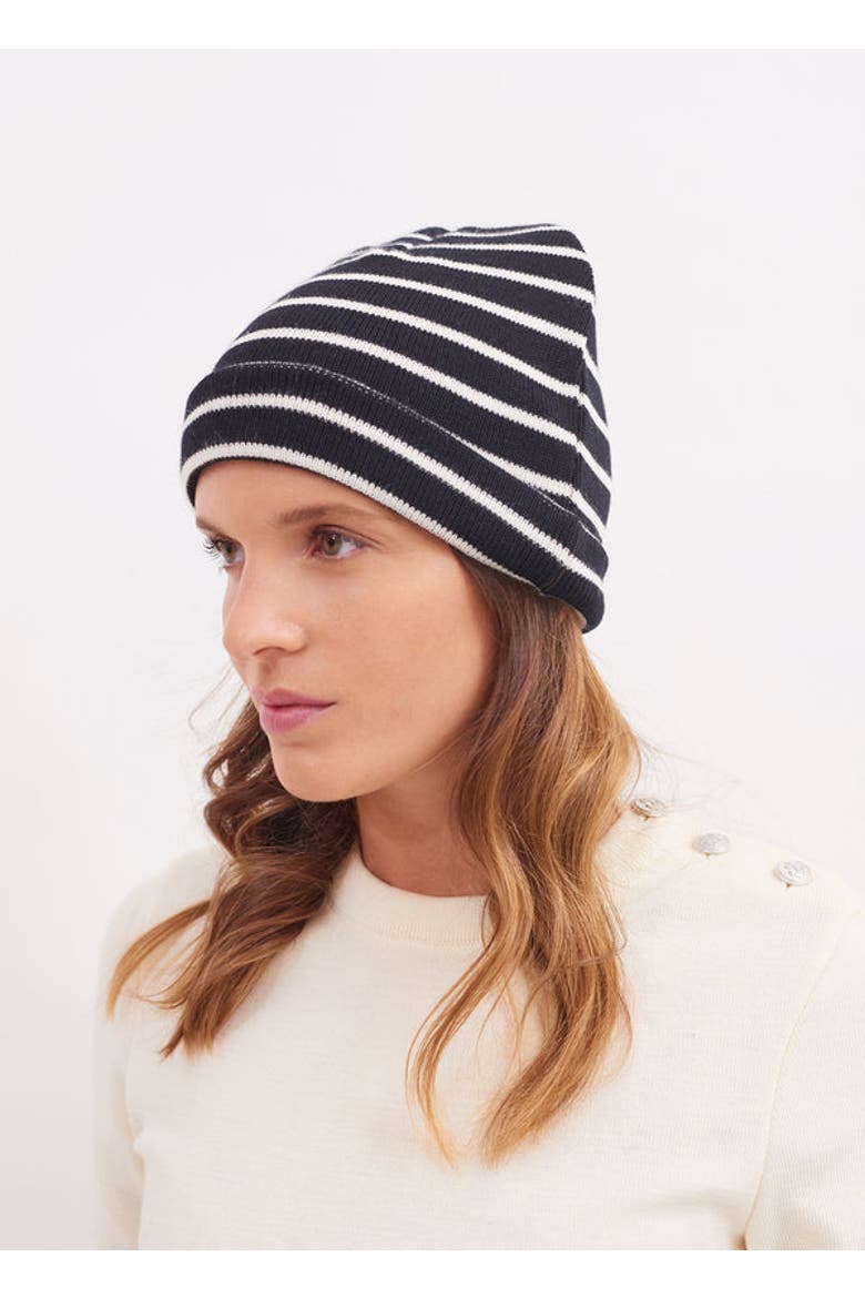 CARTIER - Nautical Striped Beanie, Main, color, NAVY / IVORY