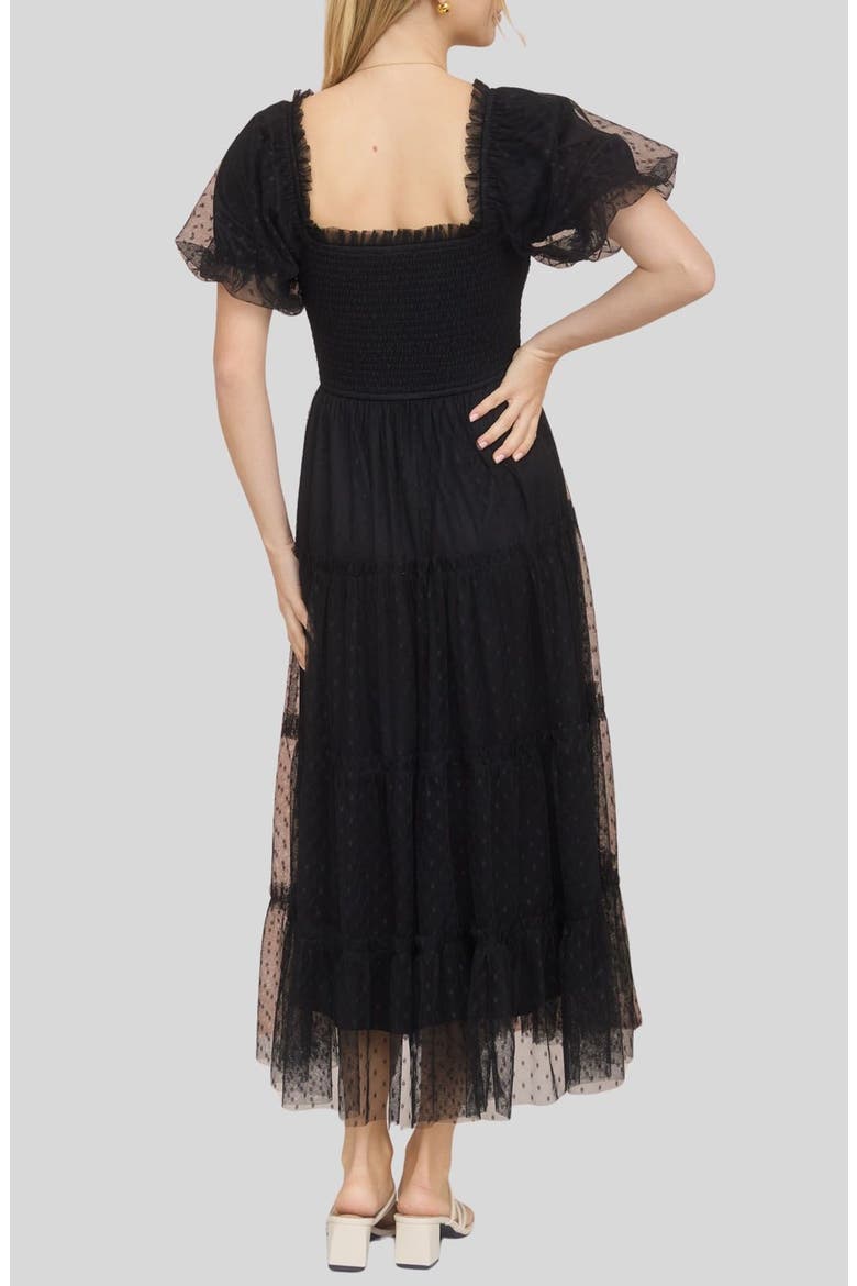 Puff Sleeve Midi Dress, Alternate, color, BLACK