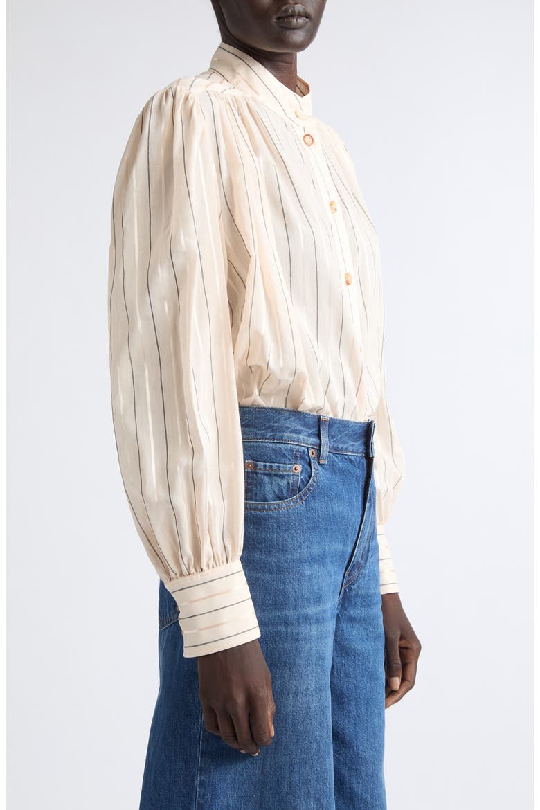Stripe Cotton & Silk Blend Poplin Button-Up Shirt, Alternate, color, PINK/ BLACK
