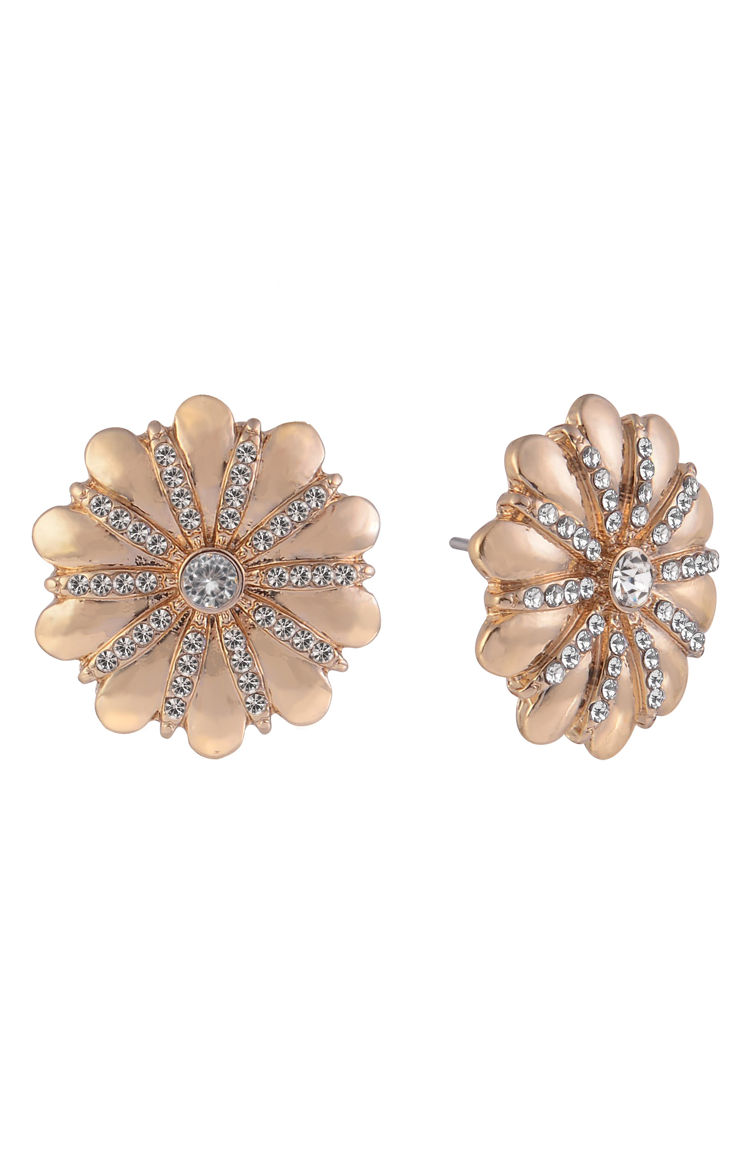 Laundry By Shelli Segal Crystal Flower Stud Earrings In Gold