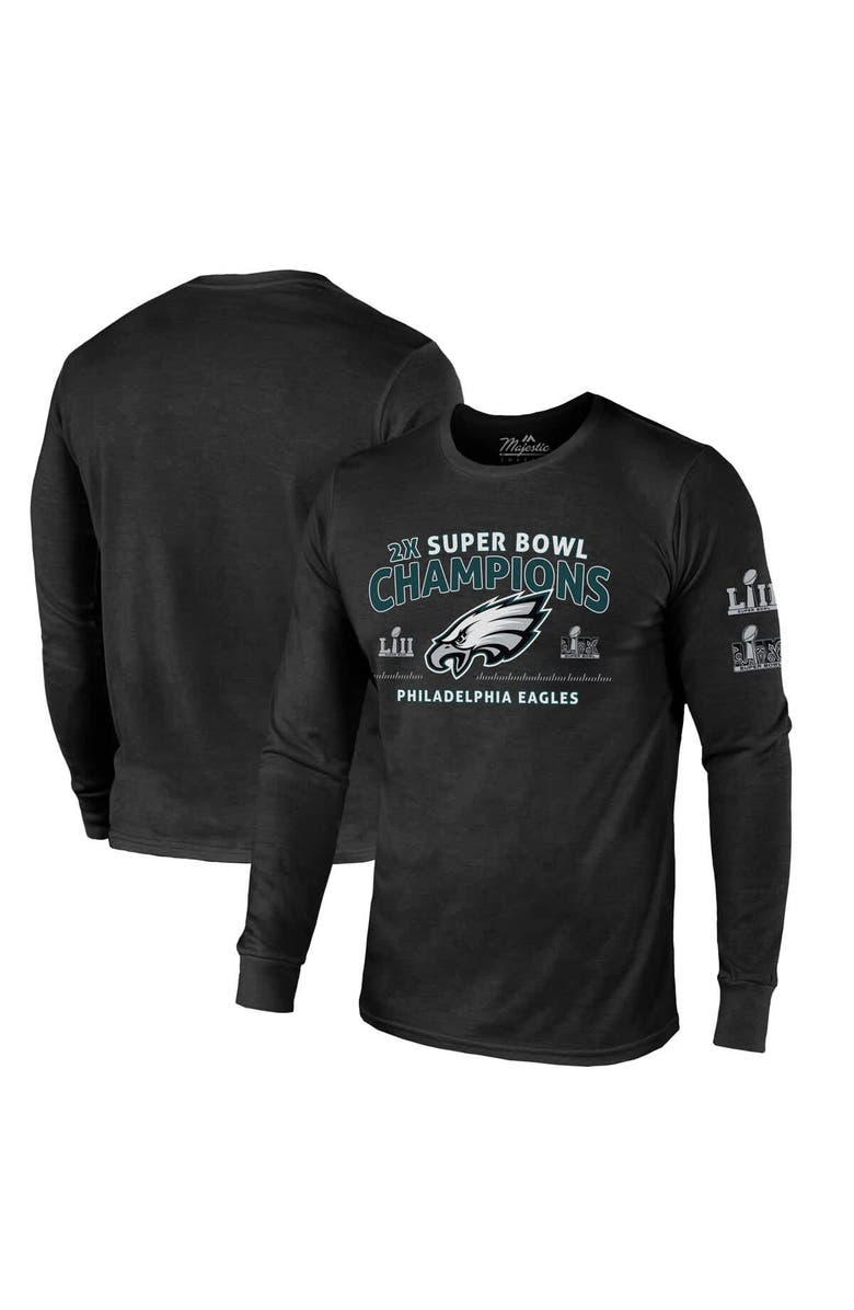 Majestic Threads Men's Majestic Threads Black Philadelphia Eagles Two-Time Super Bowl Champions Sky High Long Sleeve Tri-Blend T-Shirt, Alternate, color, 