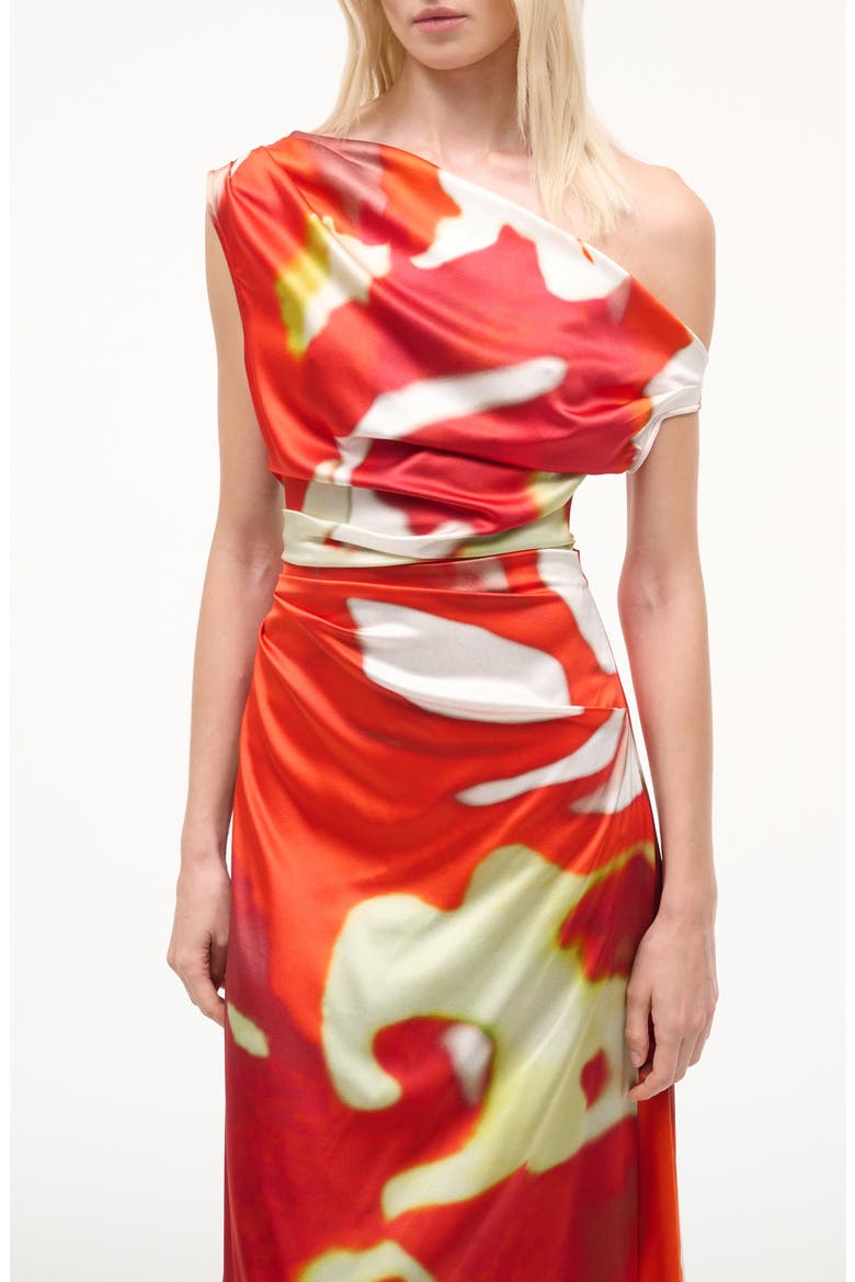 Phare Abstract Print One-Shoulder Stretch Silk Dress, Alternate, color, RED ZONE