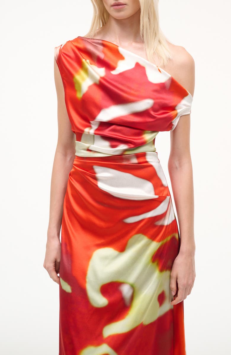 STAUD Phare Abstract Print One-Shoulder Stretch Silk Dress, Alternate, color, Red Zone