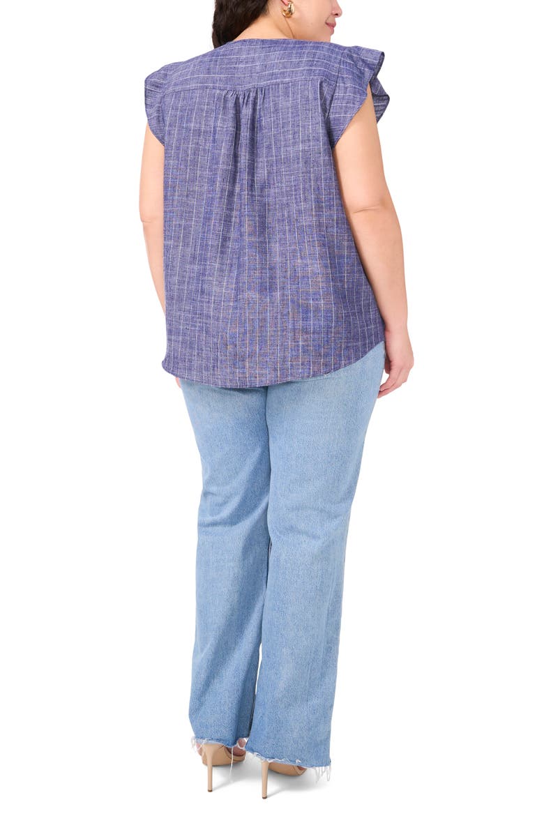 Pinstripe Flutter Sleeve Chambray Top, Alternate, color, COOL WATERS