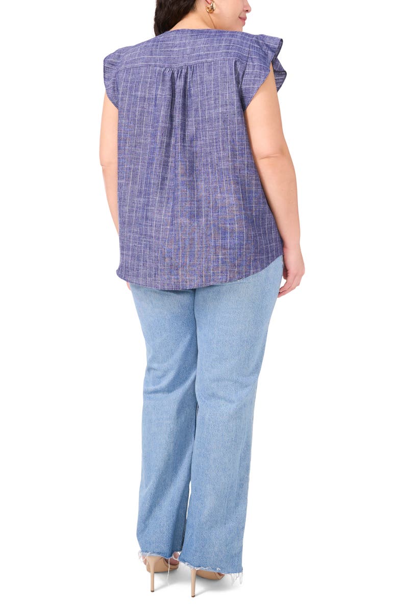 Vince Camuto Pinstripe Flutter Sleeve Chambray Top, Alternate, color, Cool Waters