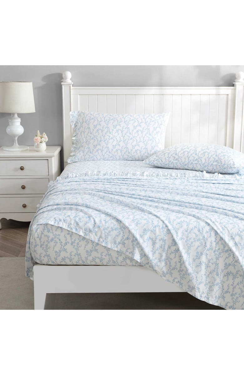 Laura Ashley Victoria 4-Piece Cotton Sheet Set, Alternate, color, Blue