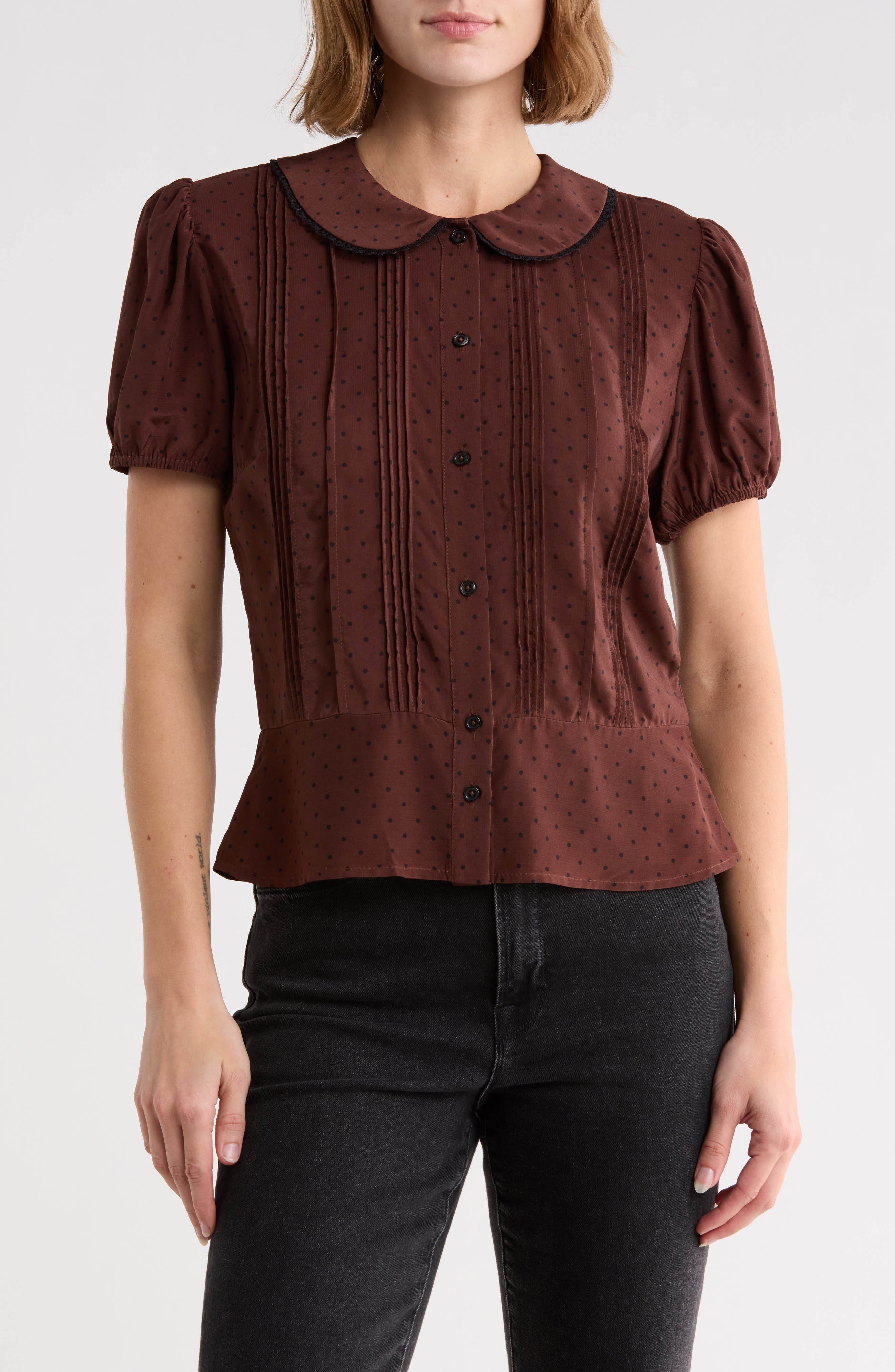 Puff Sleeve Pintuck Top