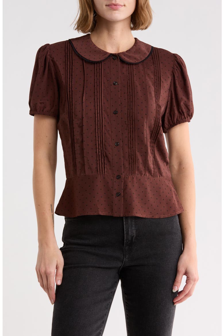 Puff Sleeve Pintuck Top, Main, color, BROWN POLKA DOT