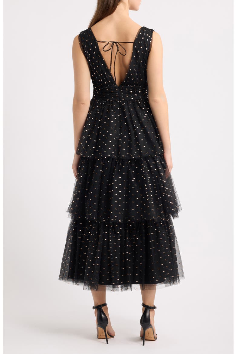 Sleeveless Foil Tiered Midi Dress, Alternate, color, BLACK/GOLD/SILVER
