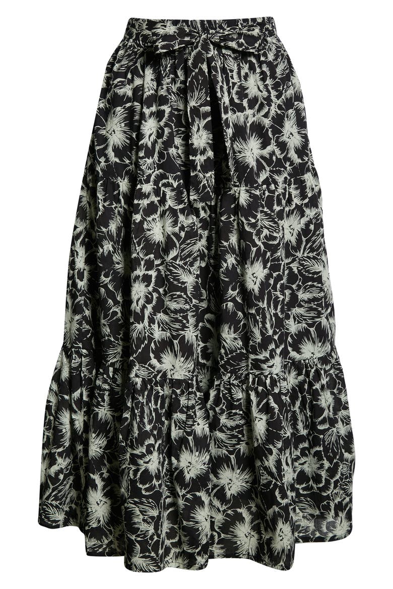 Paola Floral Print Tie Waist Maxi Skirt, Alternate, color, BLACK HIBISCUS