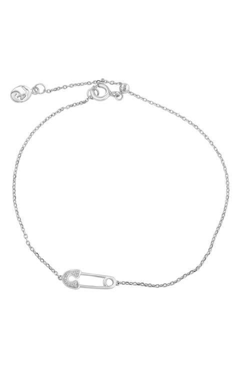 Sterling Silver Pavé Diamond Safety Pin Bracelet - 0.03ct.