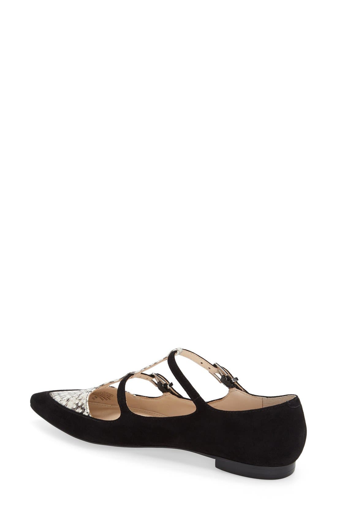 'Shane' Flat, Alternate, color, BLACK/ WHITE SNAKE SUEDE