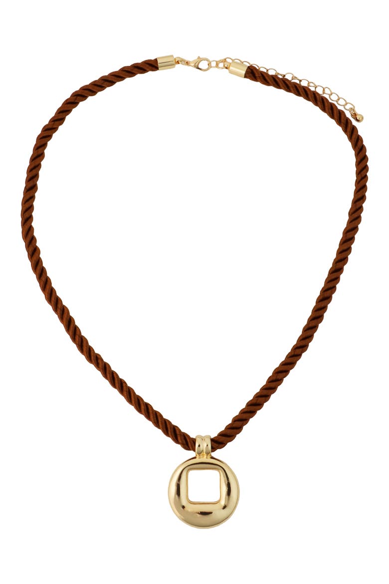 Circle Pendant Cord Necklace, Main, color, BROWN